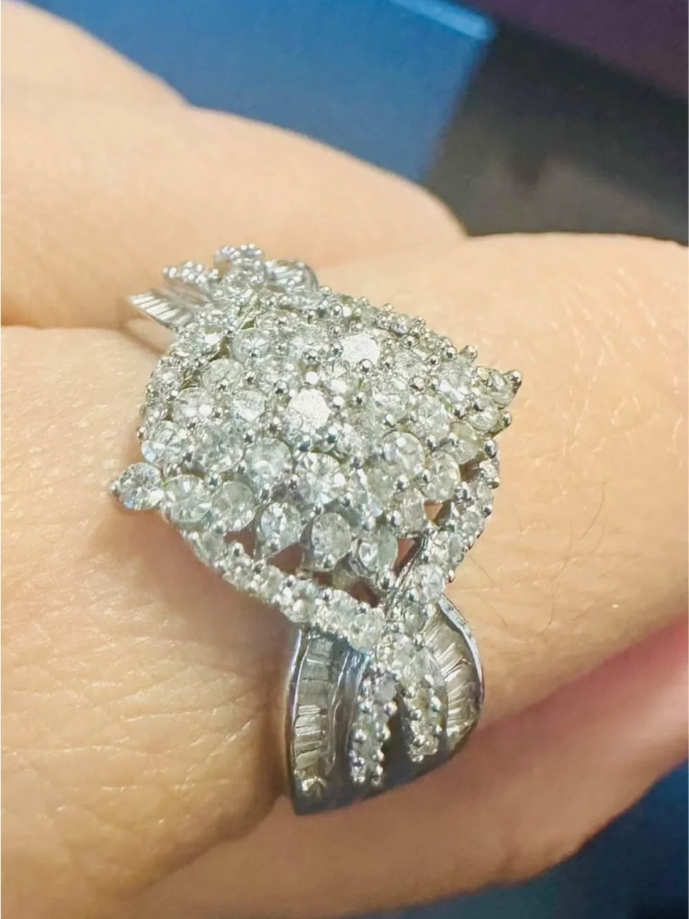 XL Natural Diamond ring band white gold on 925 silver over 1 ct sz 7 or 8 sizabl